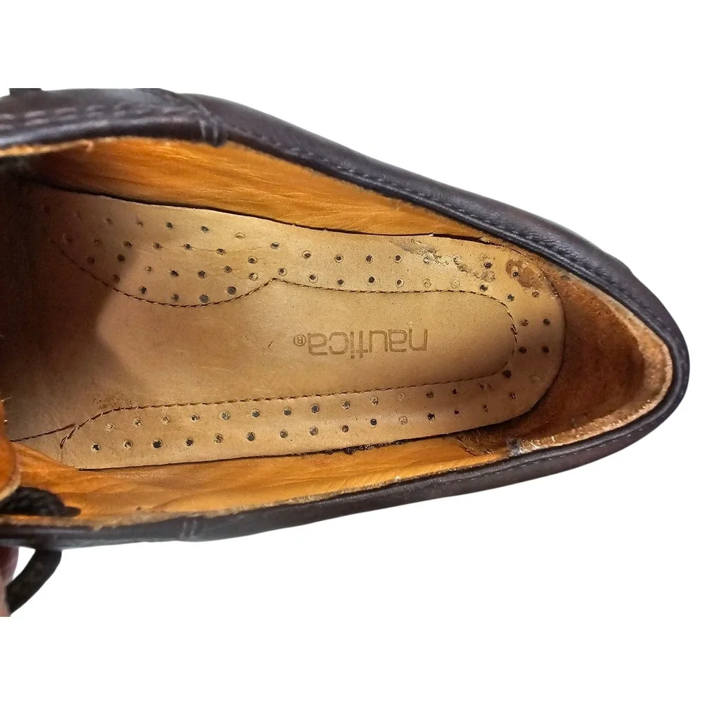 Nautica Mens Brown Leather Lace Up Lug Sole Oxford Shoes Size 8M A01‎ 5-7